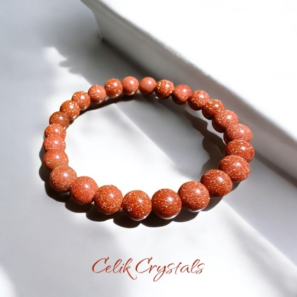 Goldstone Sandstone Bracelet Natural Stones 8mm Stretches Healing Bracelet - Picture 5 of 5